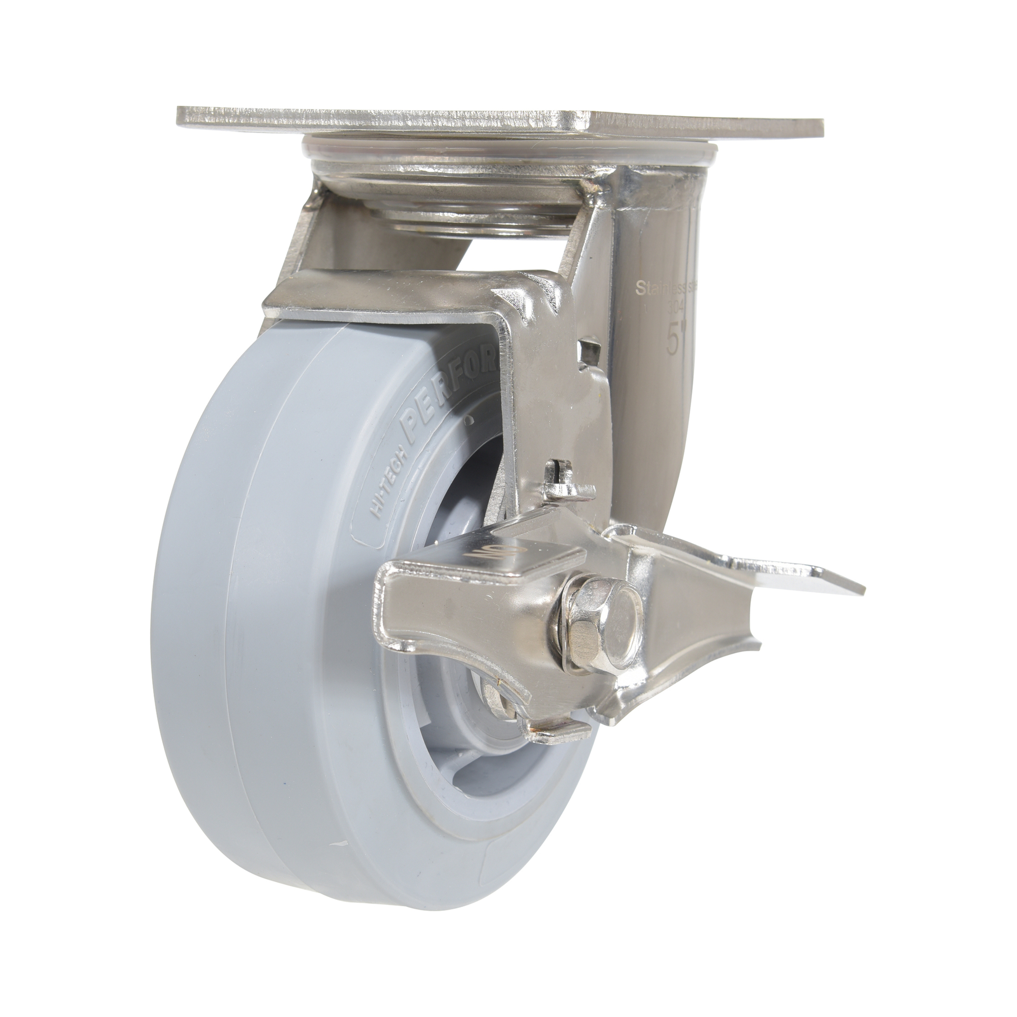 Vestil Thermoplastic Rubber Swivel With Brake Caster 5 In. Diameter x 2 In. Width 500 Lb. Capacity Gray